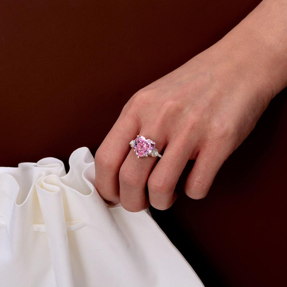 Pink Heart Zircon Handmade Silver Ring-BlingRunway