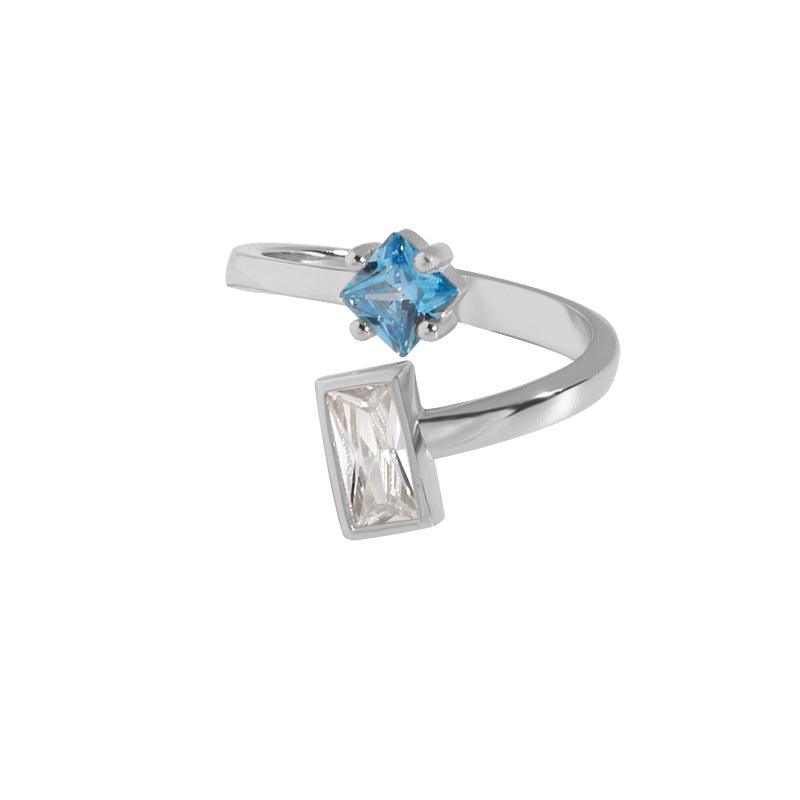 Square and Baguette Zircon Geometric Handmade Silver Ring-BlingRunway