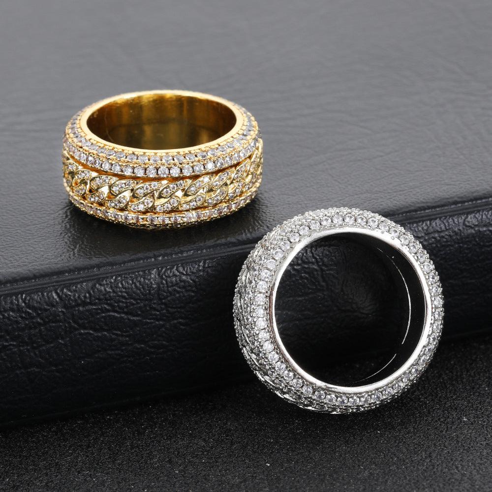 Hip Hop Style Copper Set Zircon Rotatable Cuban Ring-BlingRunway