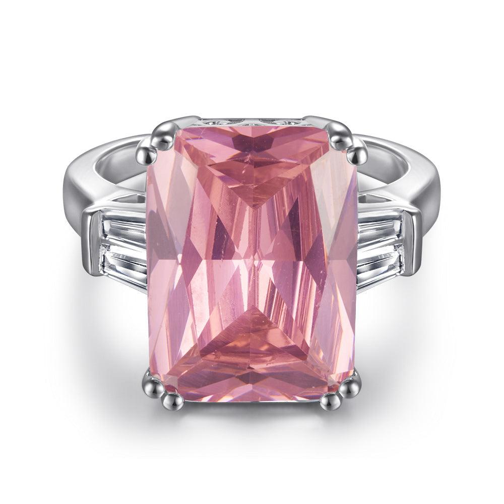 Bling Runway Exaggerated pink princess cubic zircon handmade sterling silver ring-BlingRunway