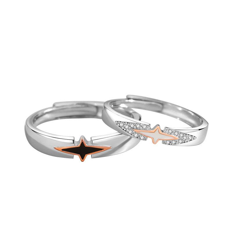 Star Handmade S925 Sterling Silver Couple Ring-BlingRunway