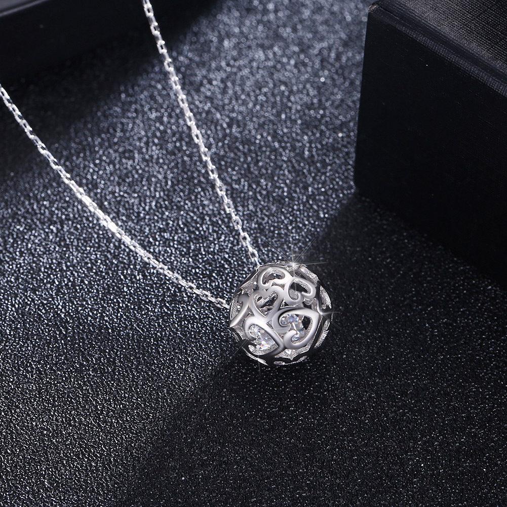 Spherical Hollow Heart Pendant S925 Sterling Silver Necklace