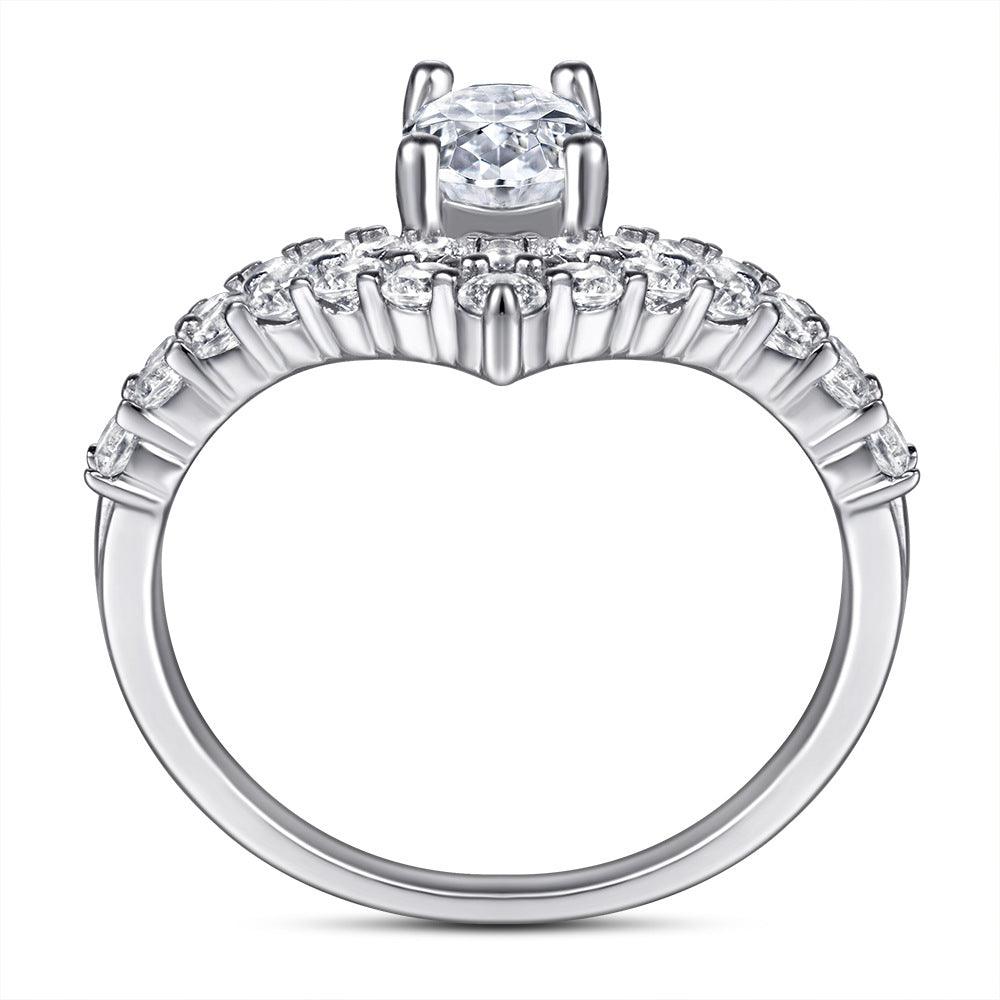 Bling Runway V-shaped double row crown drop zircon handmade  silver ring-BlingRunway