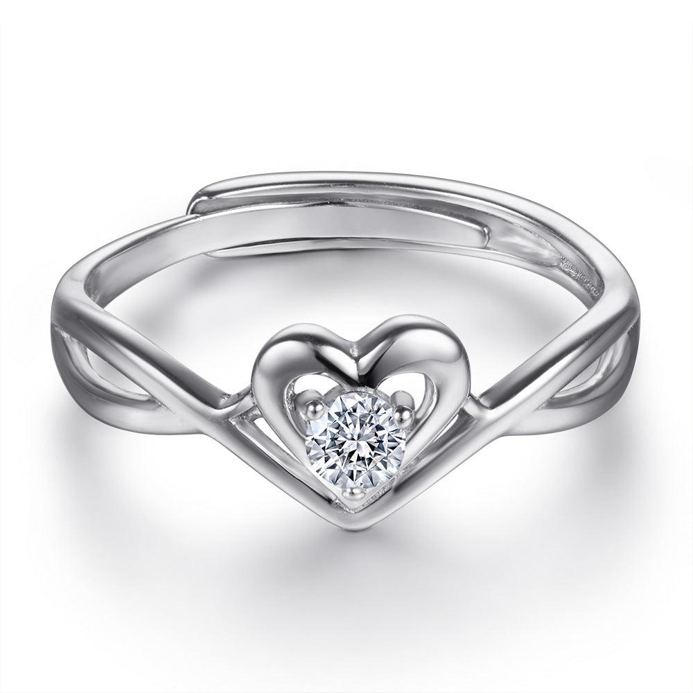 Bling Runway Simple Sterling Silver Heart Zircon handmade Silver Ring-BlingRunway