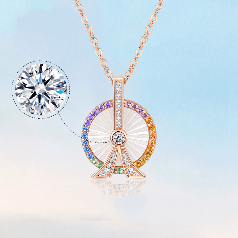 Rainbow Ferris Wheel Pendant S925 Sterling Silver Necklace