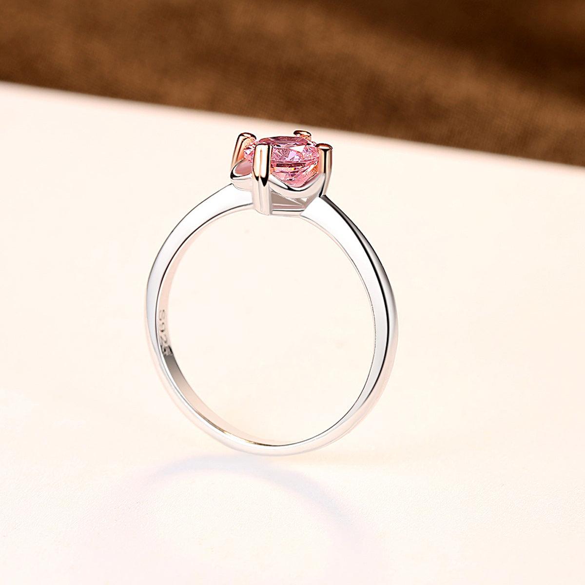 Rose Gold Paw Set Pink Zircon S925 Silver Women's Ring-BlingRunway