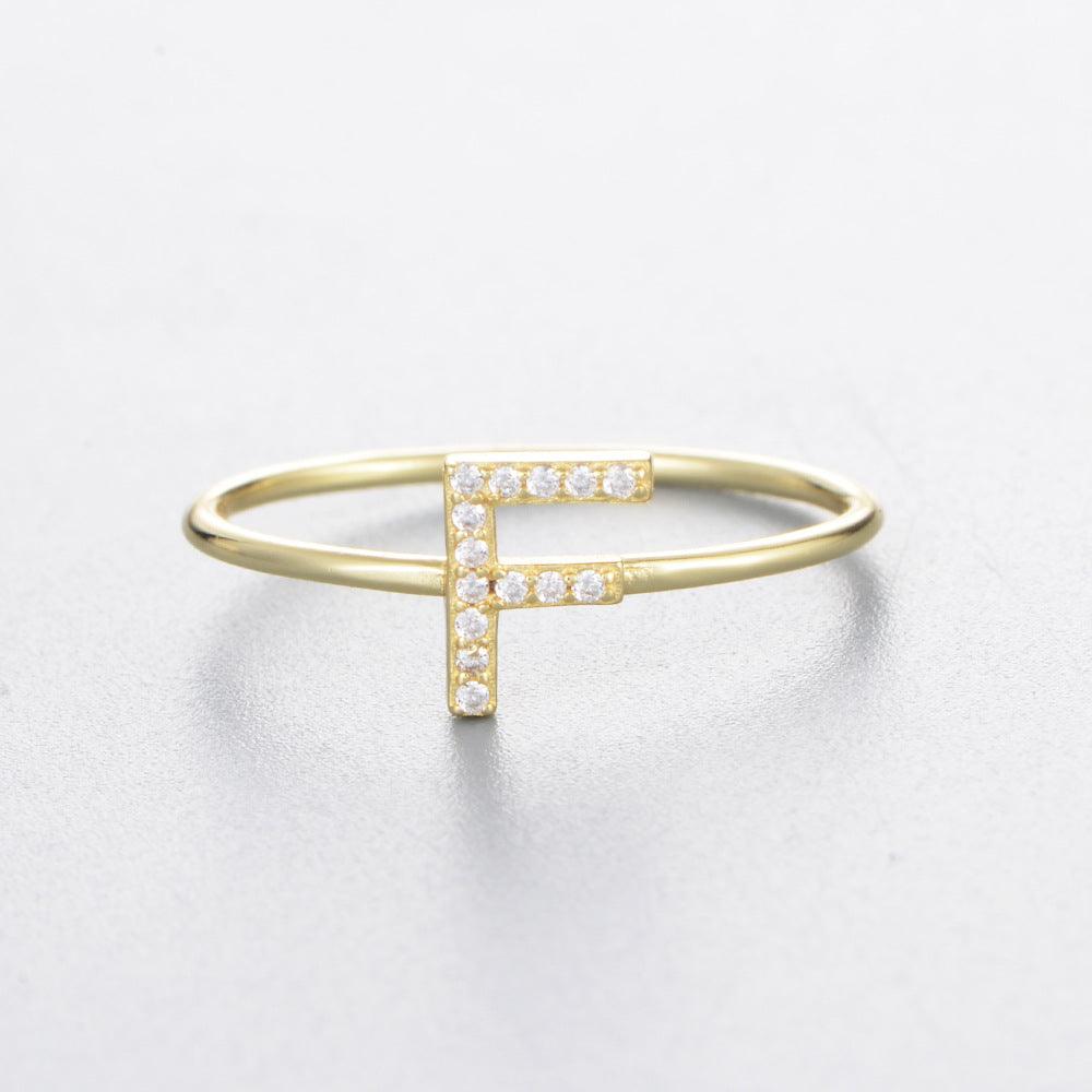 Simple 26 English Alphabet Zircon Sterling Silver Ring-BlingRunway