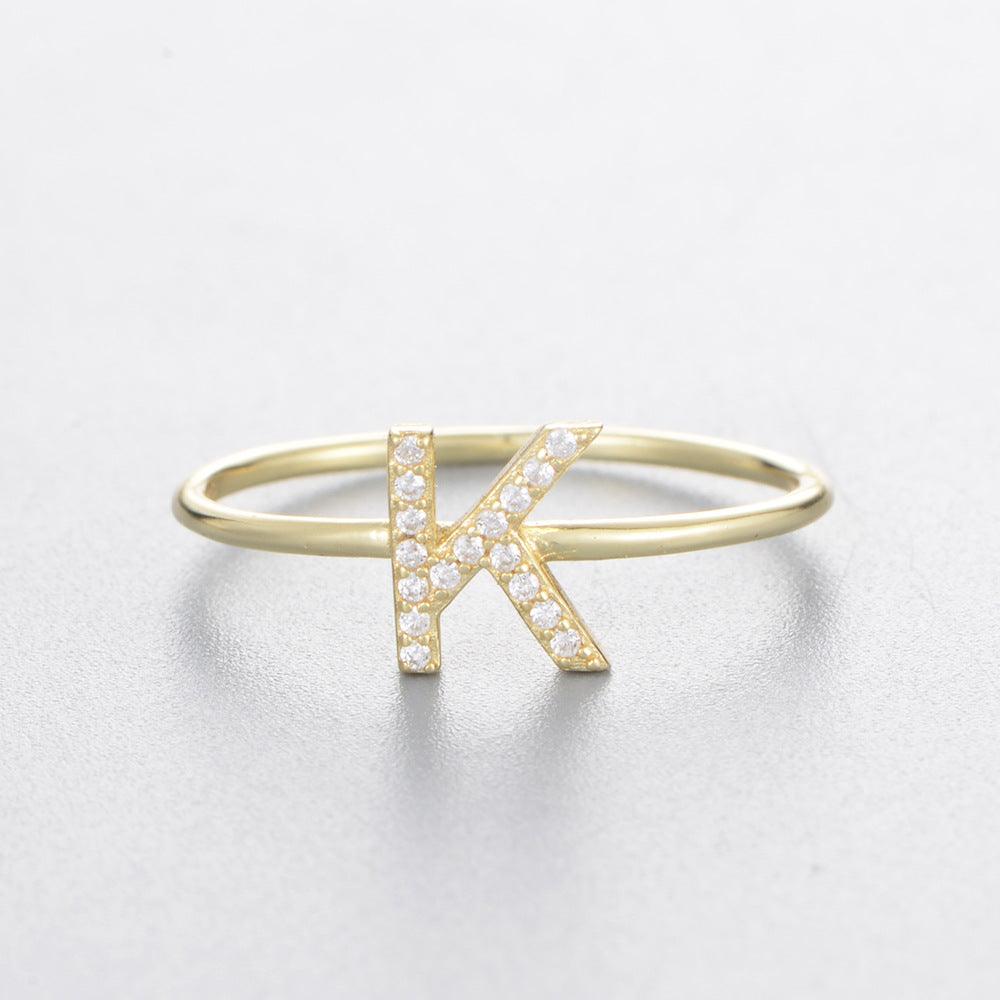 Simple 26 English Alphabet Zircon Sterling Silver Ring-BlingRunway