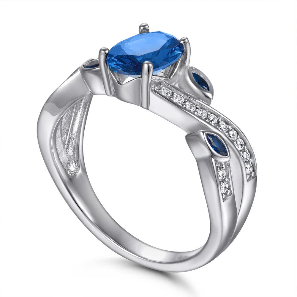 Bling Runway Fashion blue water drop zircon simulation Zircon handmade silver ring-BlingRunway