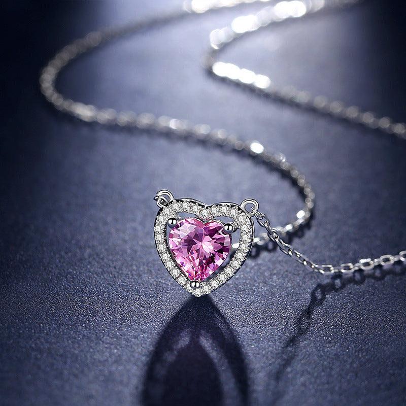 Pink Heart Pendant S925 Sterling Silver Necklace