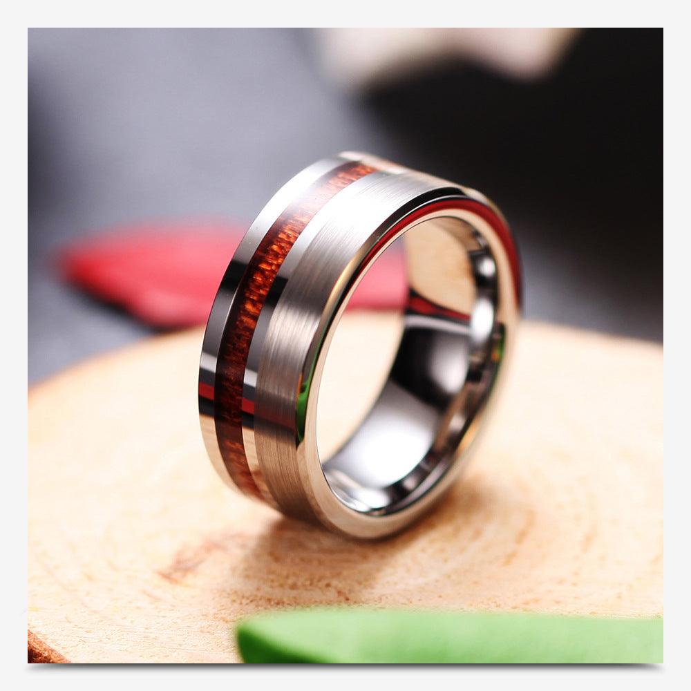 Wood grain tungsten steel ring-BlingRunway