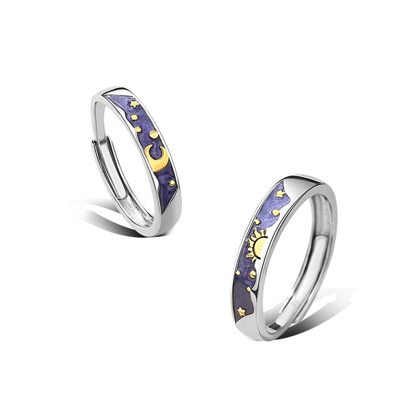 Sun and Moon Missing S925 Sterling Silver Couple Ring-BlingRunway