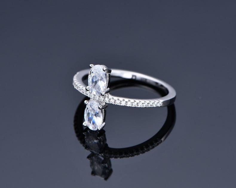 4*6mm double main diamond inlaid handmade series S925 sterling silver ring