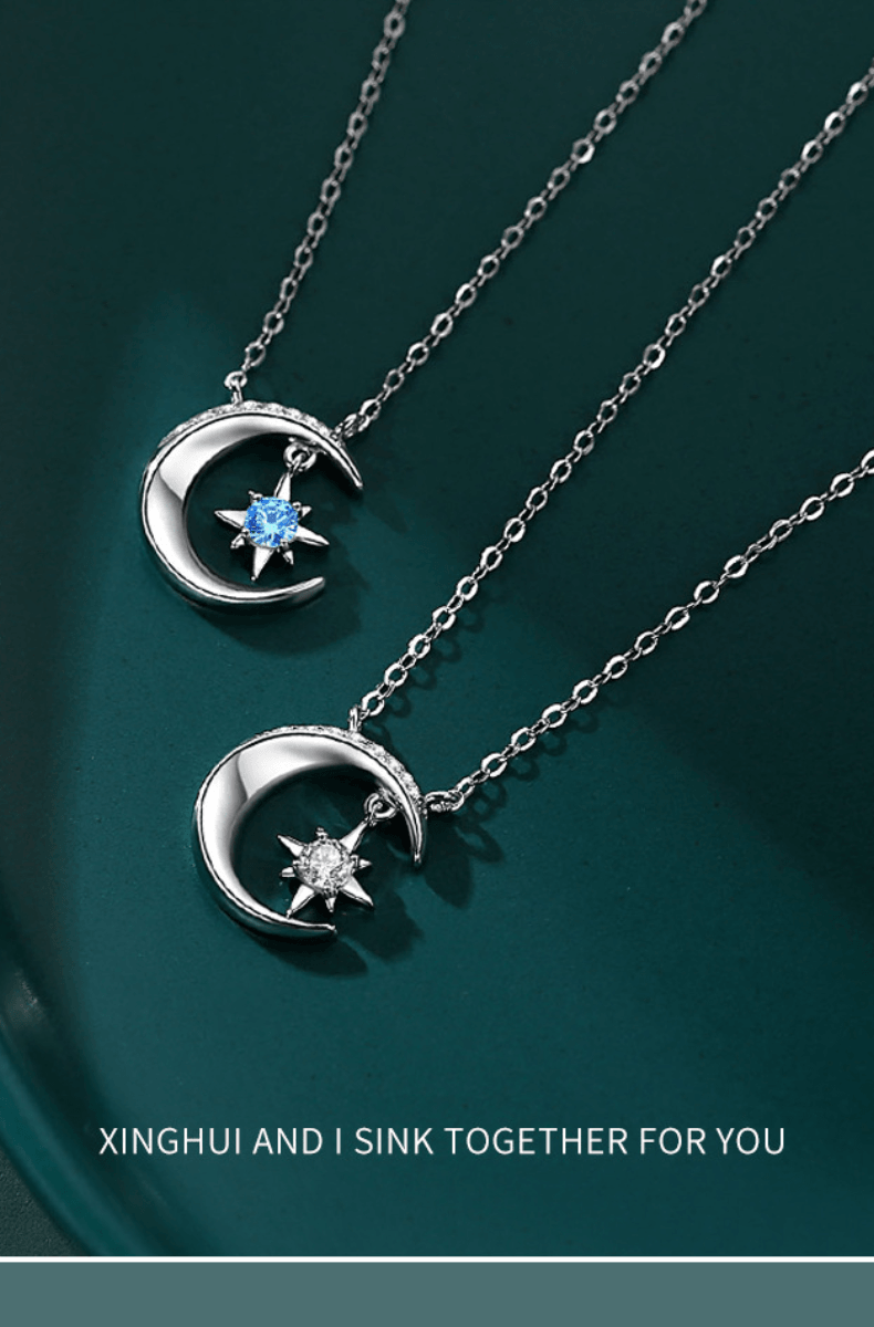 Star Moon Pendant S925 Sterling Silver Necklace