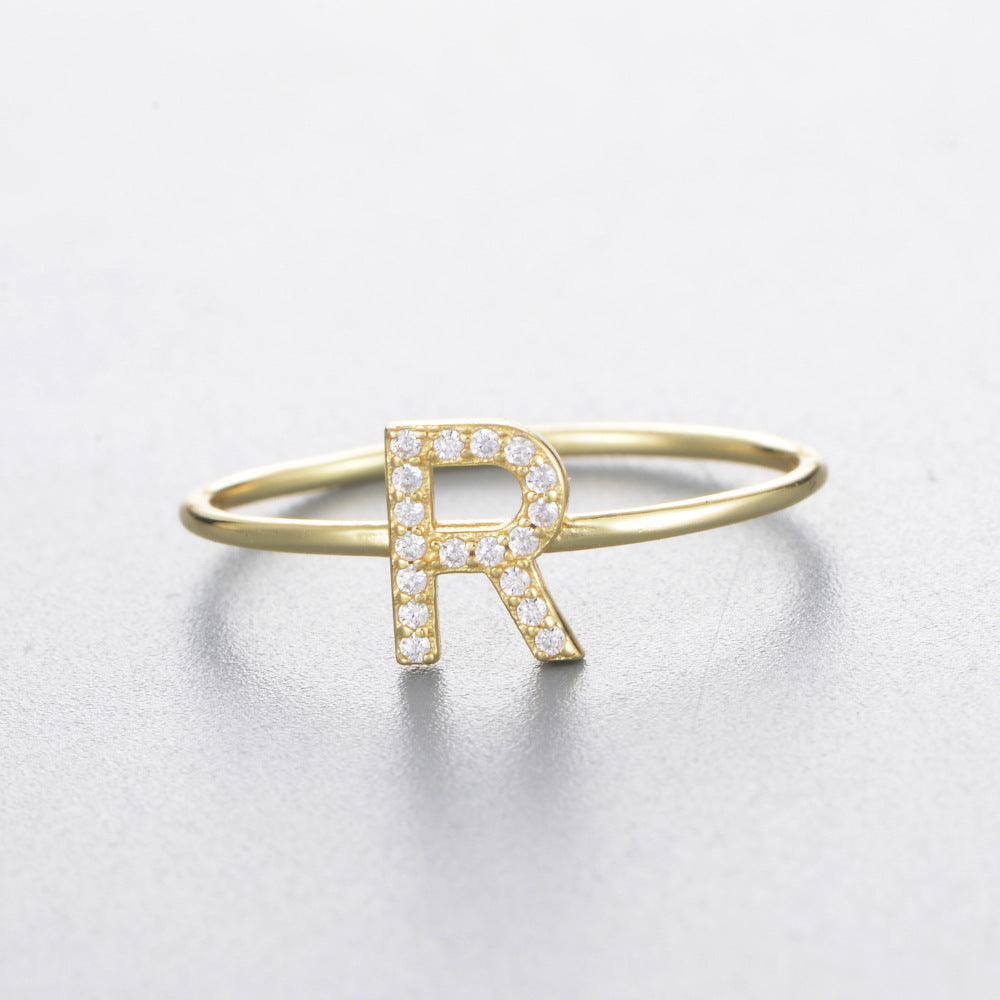 Simple 26 English Alphabet Zircon Sterling Silver Ring-BlingRunway