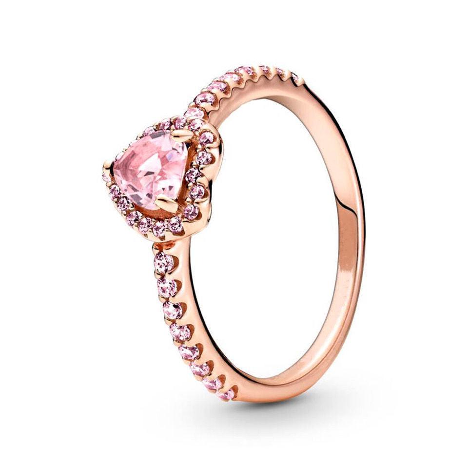 Rose Gold Sweet Style Pink Heart Handmade Sterling Silver Ring-BlingRunway