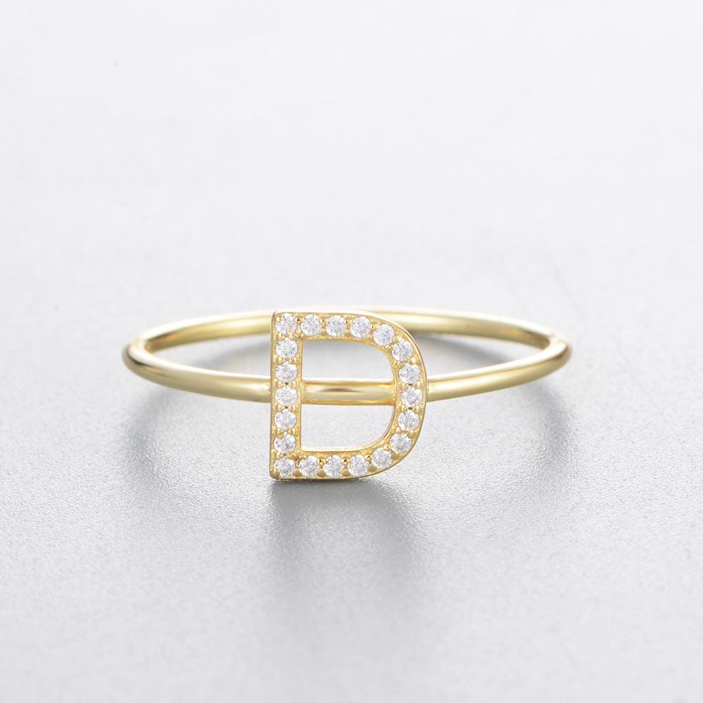 Simple 26 English Alphabet Zircon Sterling Silver Ring-BlingRunway