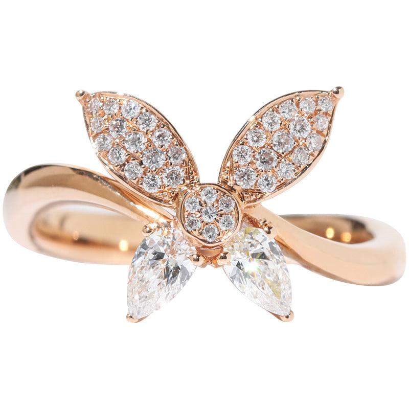 Butterfly Pear Shaped Zircon Handmade S925 Silver Ring-BlingRunway