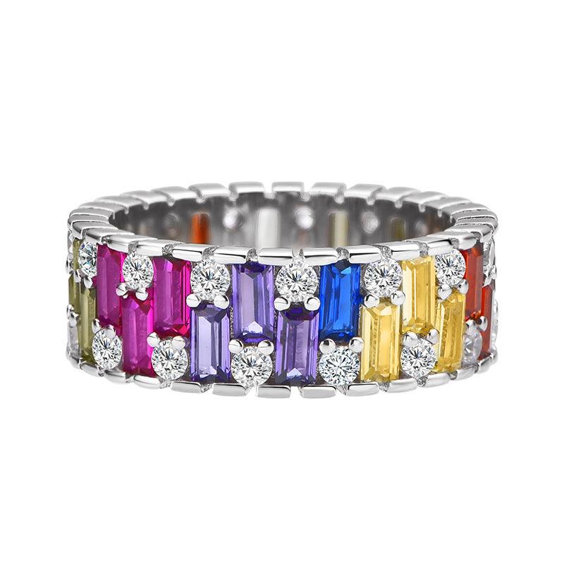 Ladder Colorblock S925 Silver Ring-BlingRunway