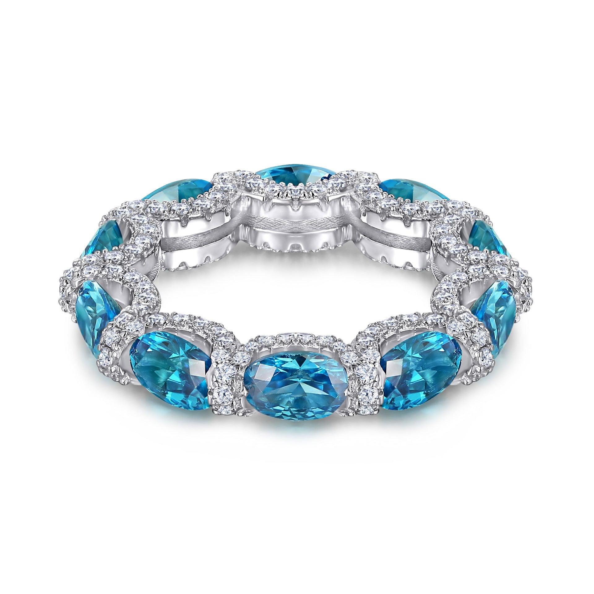 Sea blue high carbon Zircon handmade S925 silver ring-BlingRunway