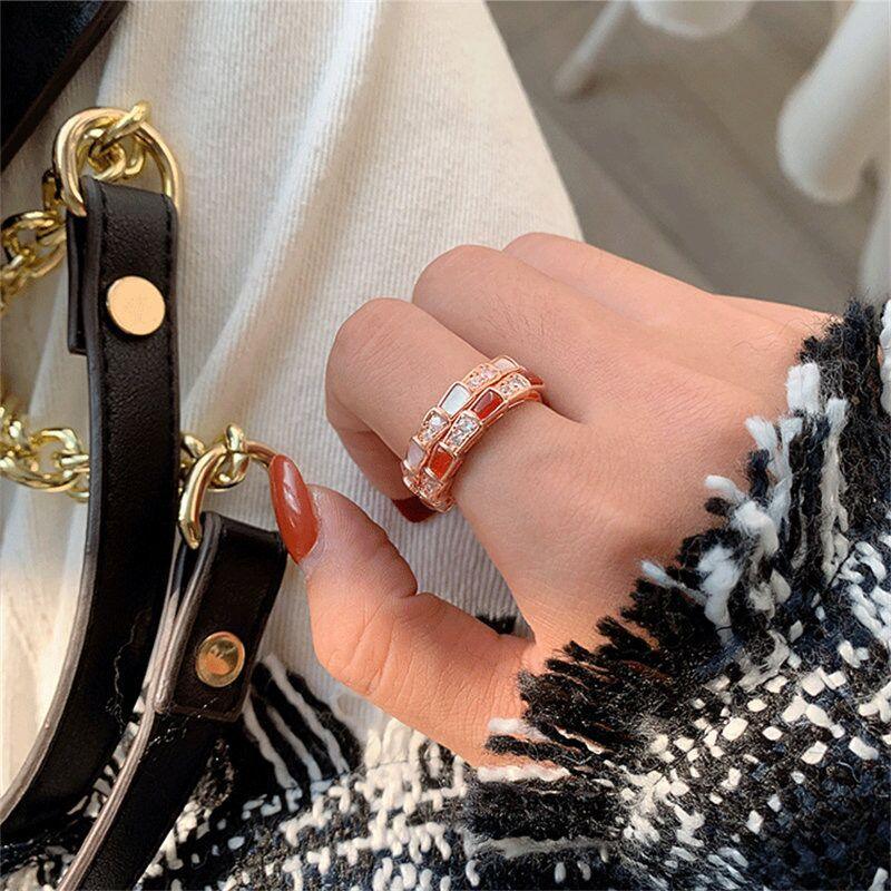 White fritillary/red agate snake bone handmade silver ring-BlingRunway