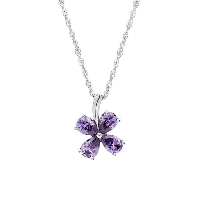 Purple Clover Pendant S925 Sterling Silver Necklace-BlingRunway