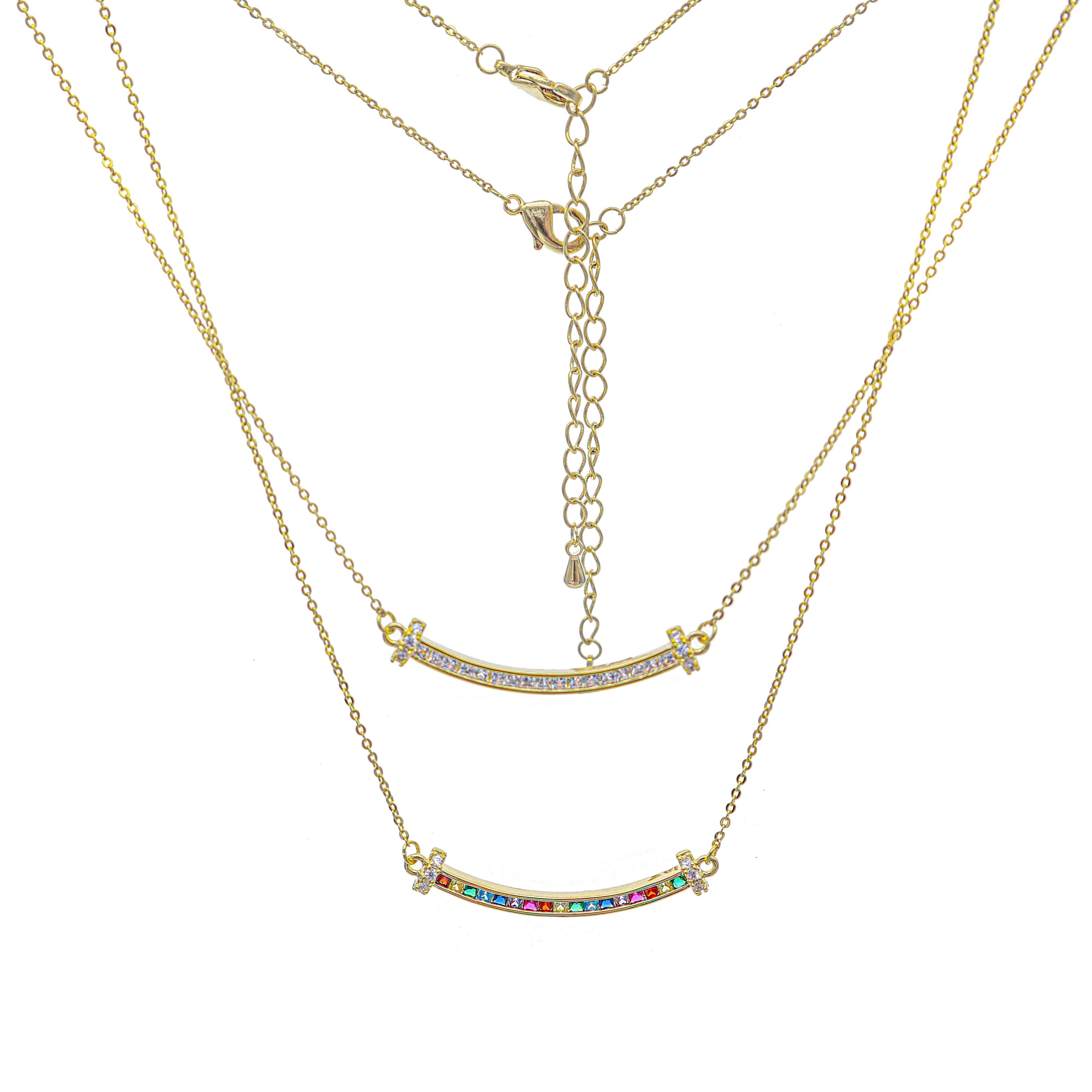 Bling Runway Rainbow Series Rainbow Zircon Smile Pendant Necklace Gold-BlingRunway