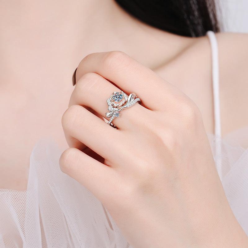 Tiktok Jewelry Rose Color Separation Craft Handmade Silver Ring-BlingRunway