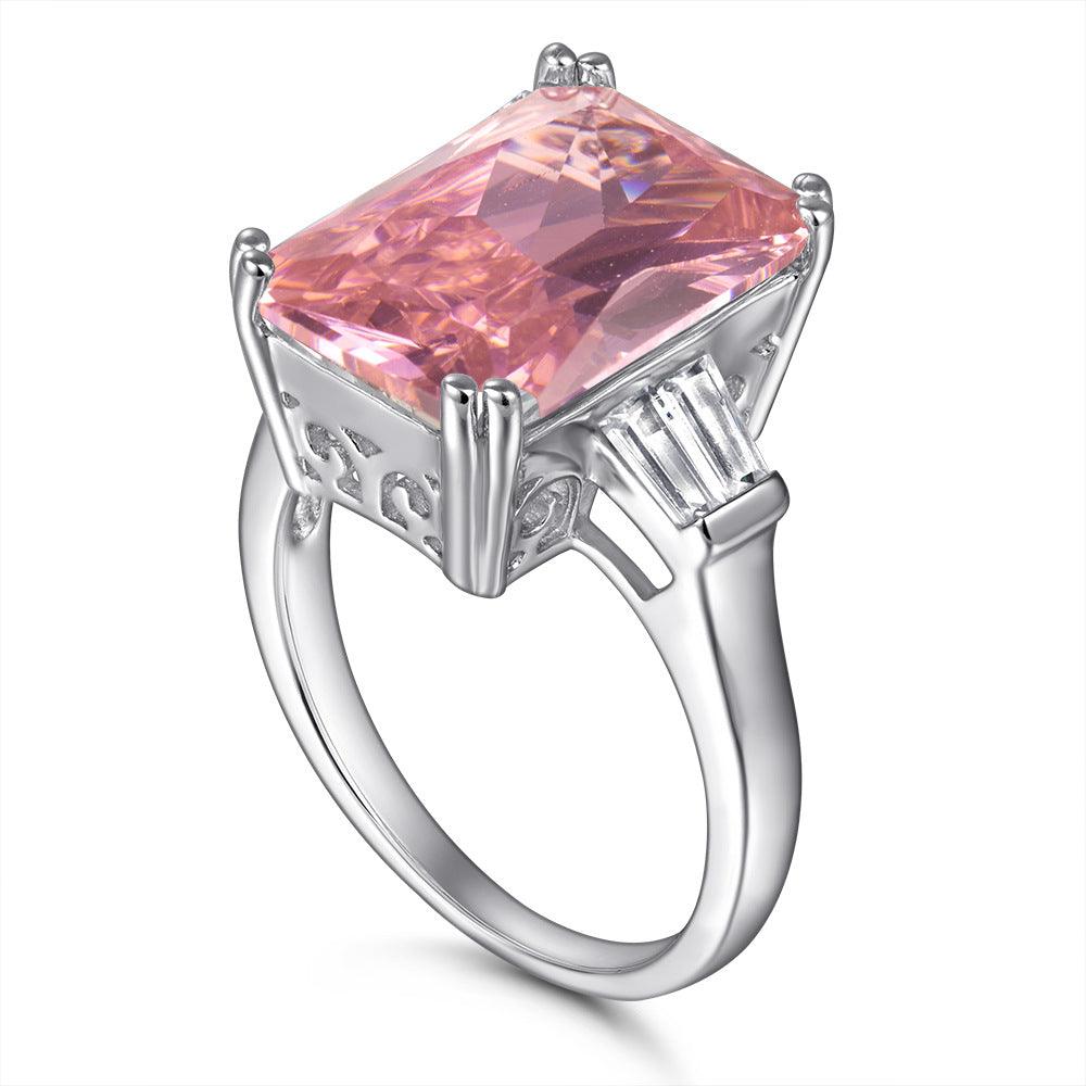 Bling Runway Exaggerated pink princess cubic zircon handmade sterling silver ring-BlingRunway