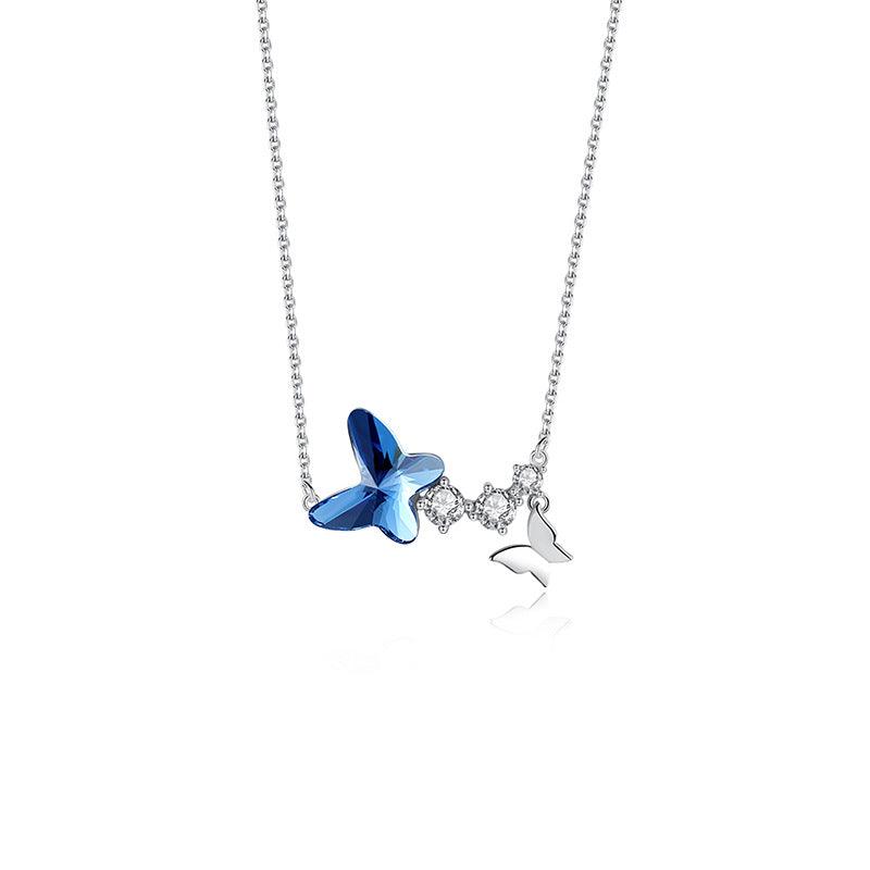 Light Luxury Sterling Silver Pink/Blue Butterfly Pendant Necklace-BlingRunway