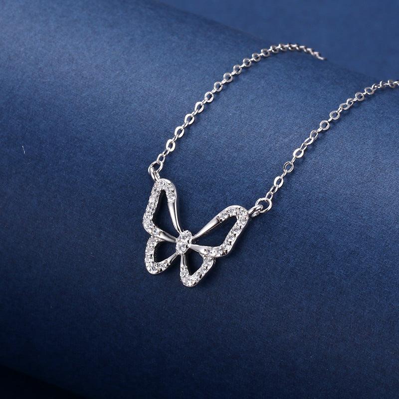 Plated White Gold Premium Sterling Silver Butterfly Necklace