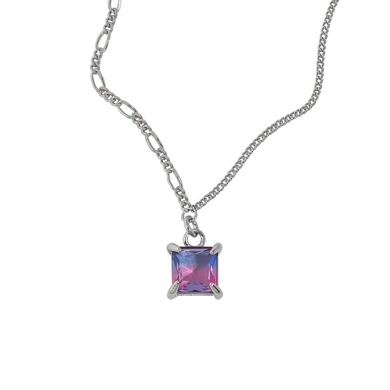 Blue Four Claw Square Pendant S925 Sterling Silver Necklace-BlingRunway