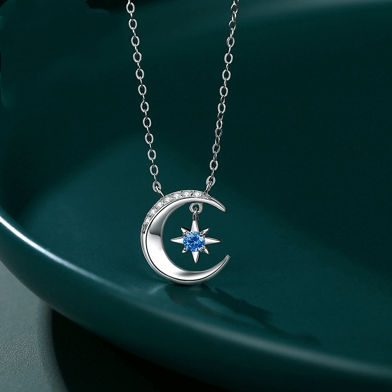 Star Moon Pendant S925 Sterling Silver Necklace-BlingRunway