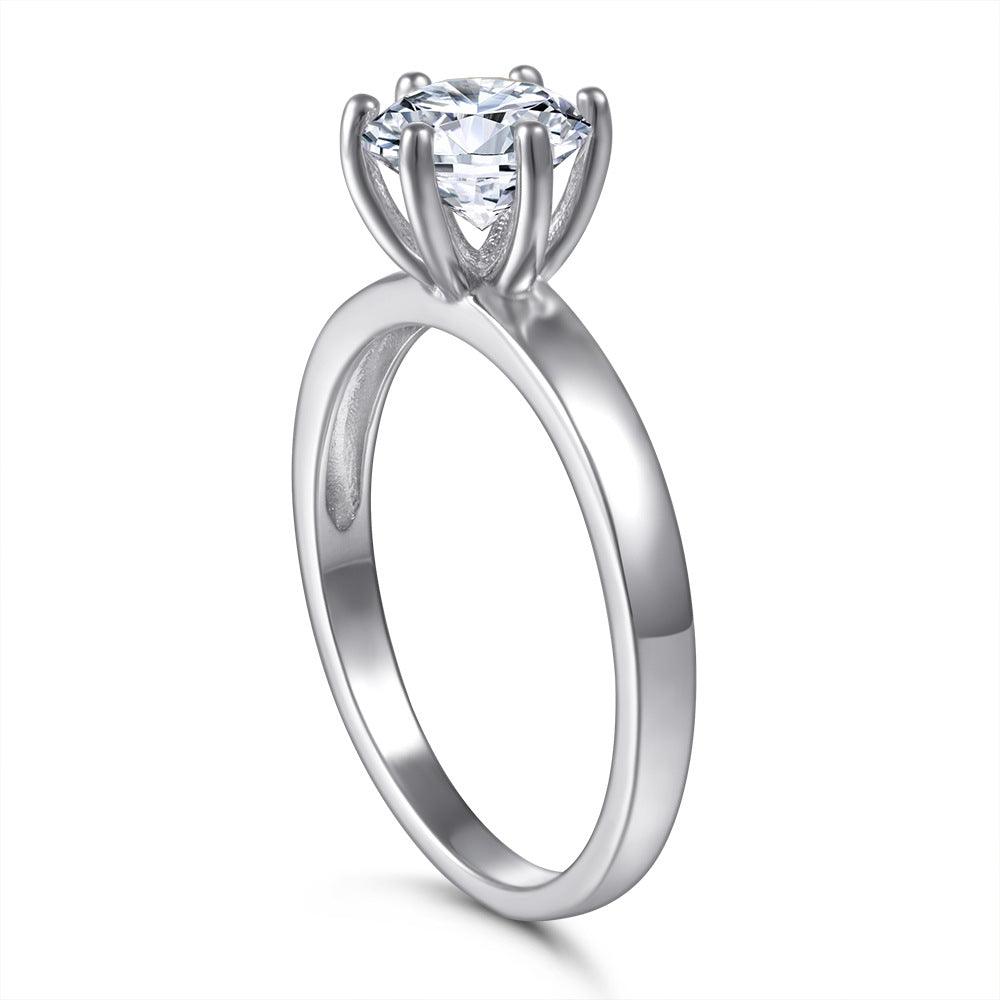 Bling Runway Classic simple six-claw one-carat handmade silver zircon ring-BlingRunway