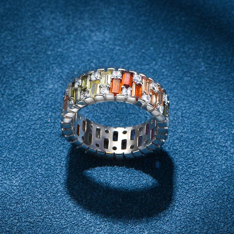 Ladder Colorblock S925 Silver Ring-BlingRunway