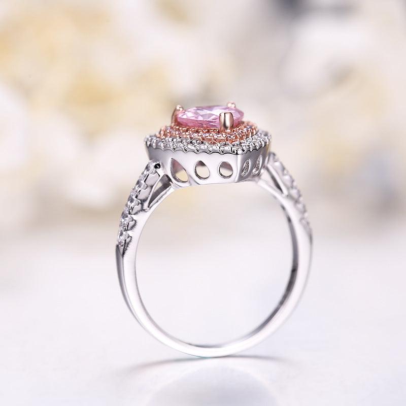 Bling Runway Hearts and Arrows Cut to Make Pink Heart Zircon Handmade Silver Ring-BlingRunway