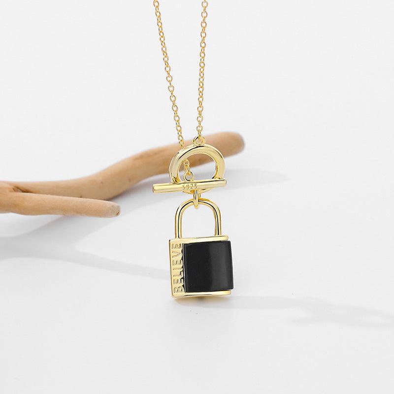 Black Onyx Lock S925 Sterling Silver Necklace