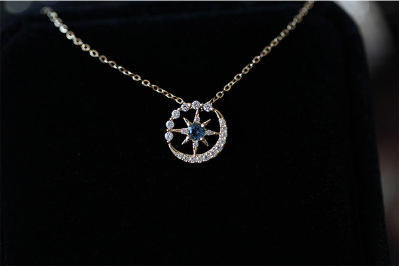 Star Moon S925 Sterling Silver 14K Gold Plated Necklace