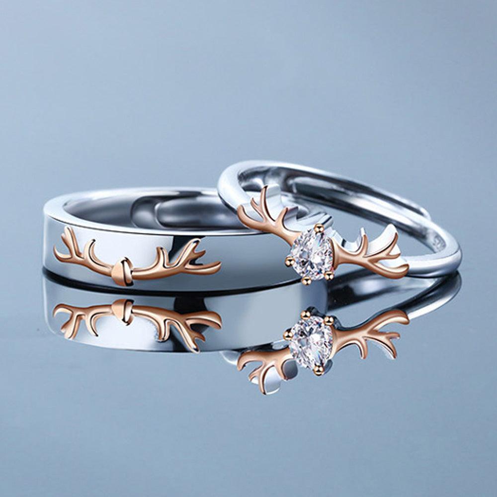 Bling Runway Antlers design couple handmade silver ring-BlingRunway