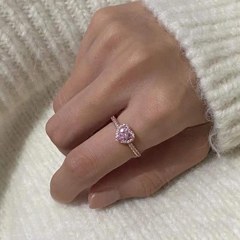 Rose Gold Sweet Style Pink Heart Handmade Sterling Silver Ring-BlingRunway