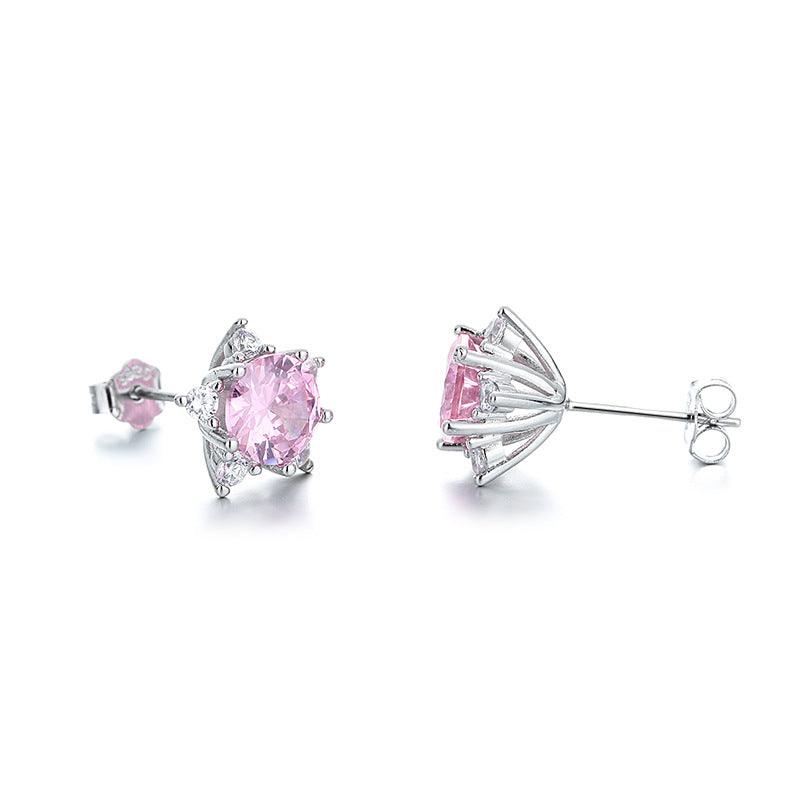 Bling Runway star female zircon earrings pink Zircon cute earrings