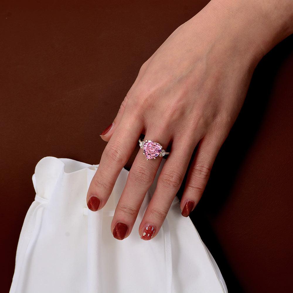 Pink Heart Zircon Handmade Silver Ring-BlingRunway