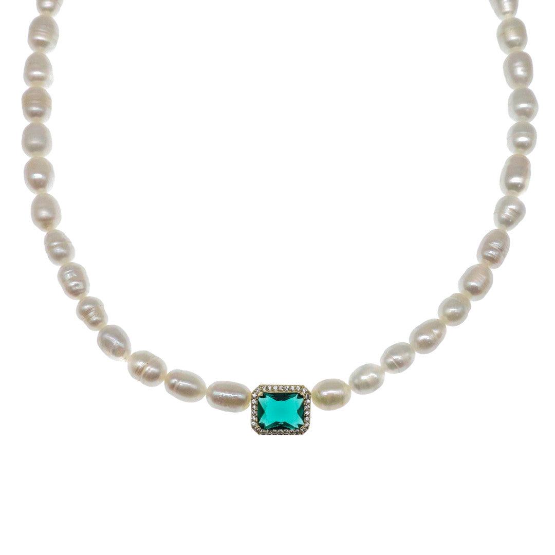 Bling Runway Retro Geometric Zircon Pearl Female Necklace-BlingRunway