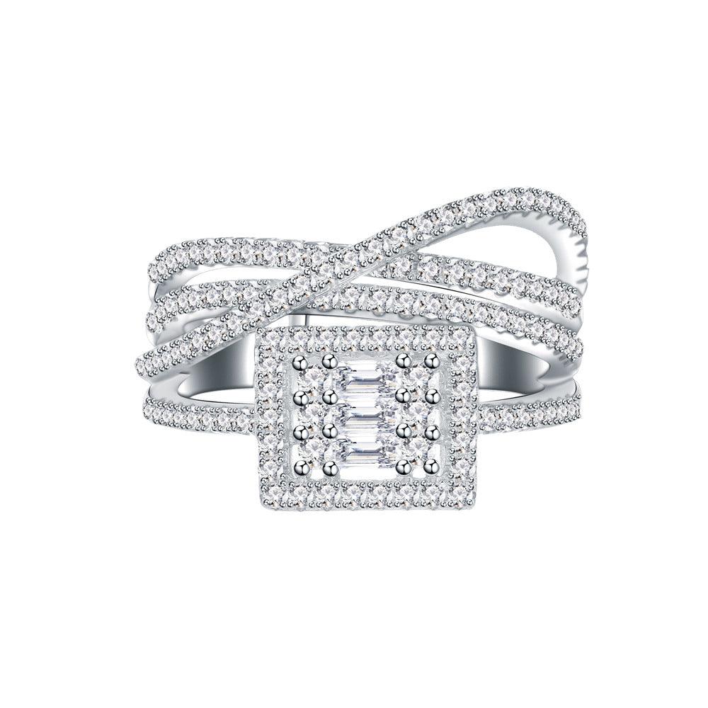 Square line handmade series micro-set zircon S925 sterling silver ring-BlingRunway