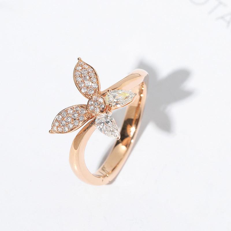 Butterfly Pear Shaped Zircon Handmade S925 Silver Ring-BlingRunway