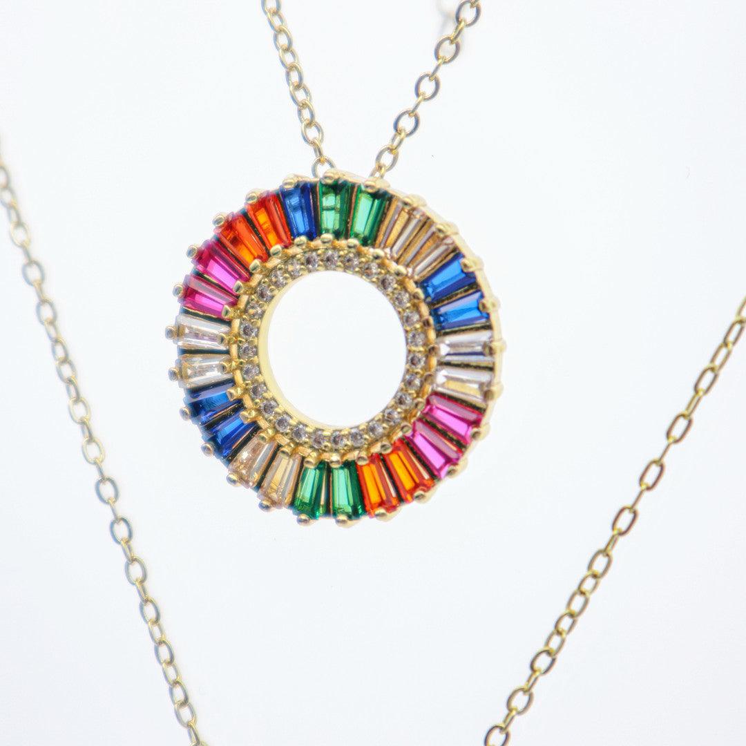 Bling Runway Rainbow series round rainbow gemstone gold necklace-BlingRunway