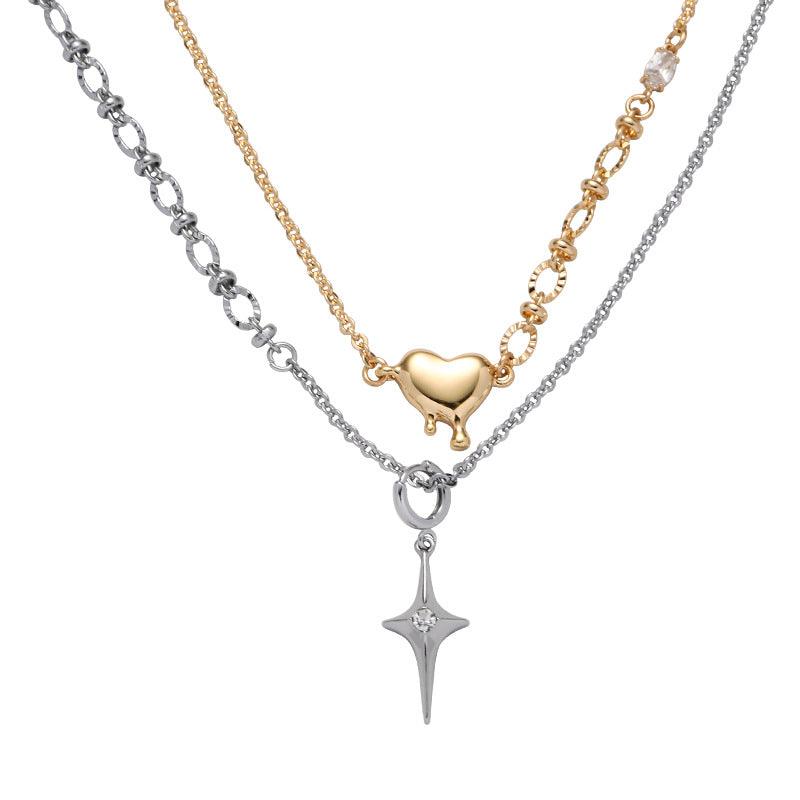 Heart Four-pointed Star Layered Fashion Necklace-BlingRunway