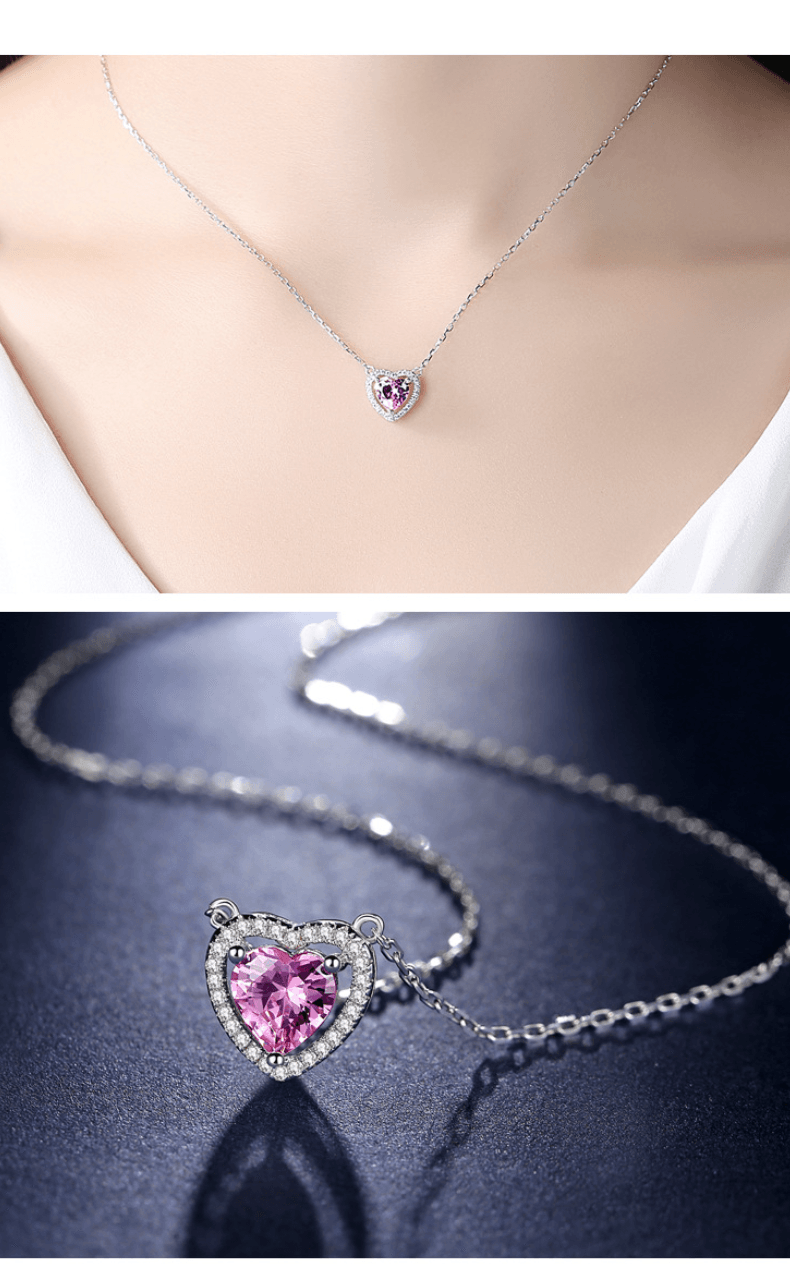 Pink Heart Pendant S925 Sterling Silver Necklace