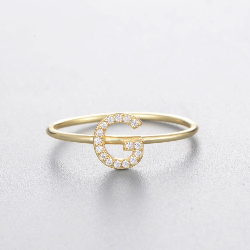 Simple 26 English Alphabet Zircon Sterling Silver Ring-BlingRunway