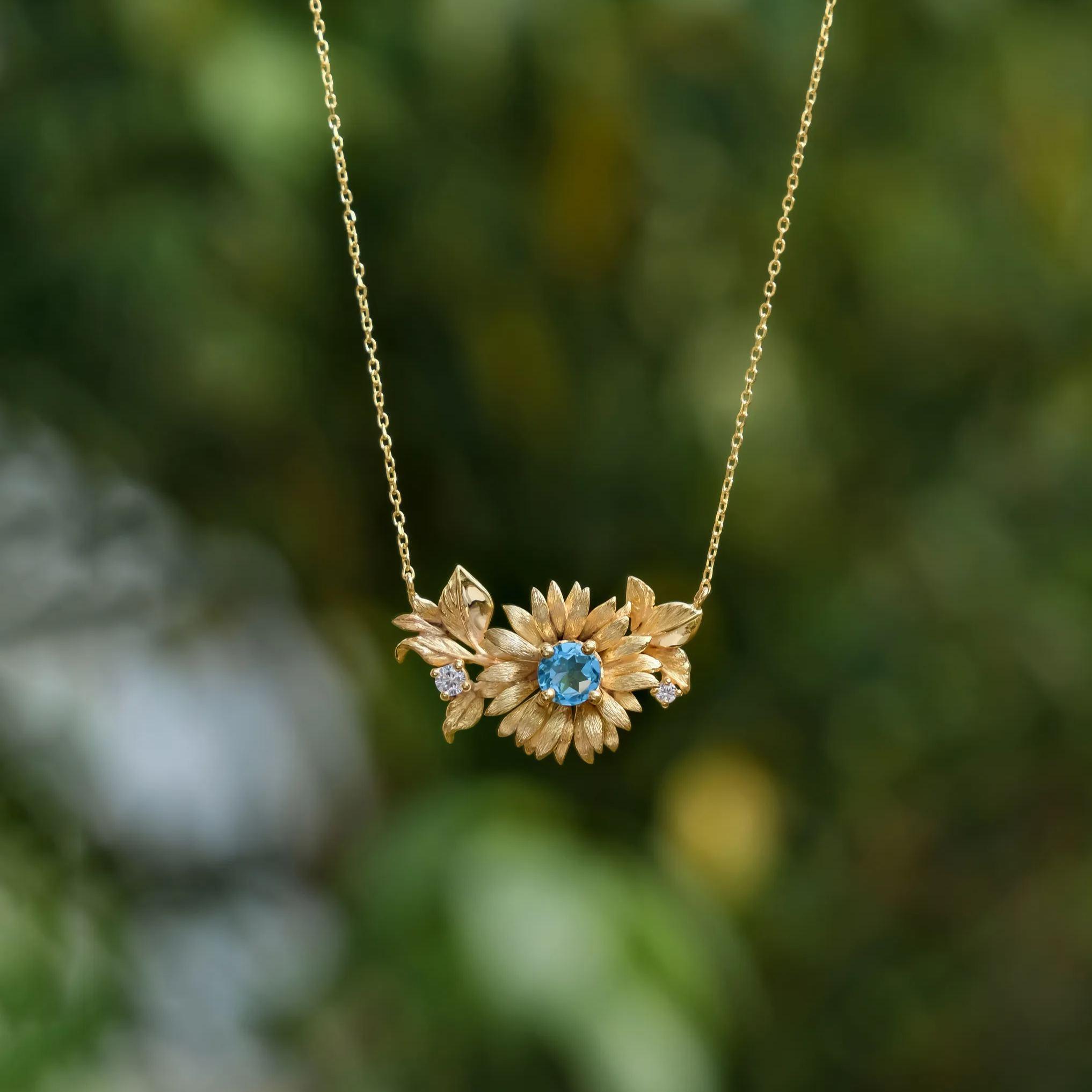 Blingrunway Flower Language Series Sunflower S925 Silver Necklace